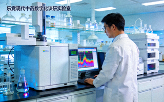 乐竟现代中药数字化解析实验室科研人员正在高效液相色谱仪前分析中药成分图谱